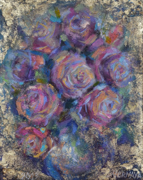 Named contemporary work « Bouquet de roses parme », Made by LIUBOV