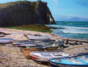 Named contemporary work « plage et falaises d etretat », Made by VIRGINIE TRABAUD