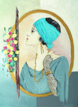 Named contemporary work « femme au turban », Made by FRANçOISE DELEGLISE