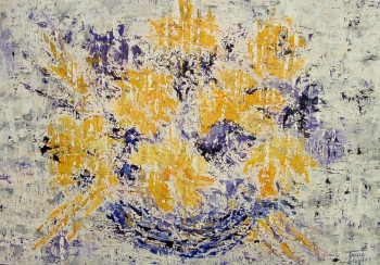 Named contemporary work « Bouquet jaune et bleu », Made by TANIA BERNARD-SCHUGALTE