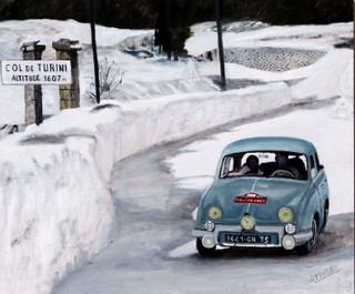 Named contemporary work « RENAULT DAUPHINE 1093 - MONTE CARLO 1958 - Guy Monraisse - Jacques Ferret », Made by ALAIN PINEDE