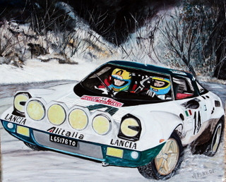 Named contemporary work « LANCIA STATOS HF -MONTE CARLO 1975 - Sandro Munari Mario Mannucci », Made by ALAIN PINEDE