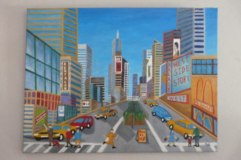 Named contemporary work « Scène de rue à New-york 2 », Made by COMBEMICHEL