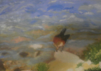 Named contemporary work « l'oiseau au bord de l'eau », Made by CATHERINE NICOLAS