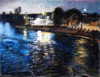 Named contemporary work « Bar sur Seine, nocturne », Made by JEAN-LUC CELCE