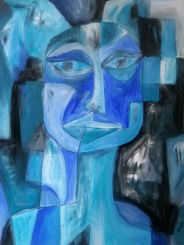 Named contemporary work « Homme en Bleu », Made by LAURENT HOUZIER