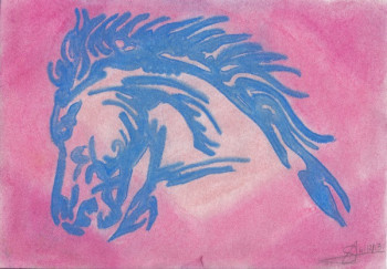 Named contemporary work « Tête de cheval dans le rose », Made by SAMACHER