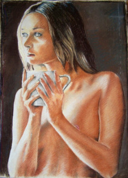 Named contemporary work « Femme avec tasse », Made by JEAN-LUC CELCE