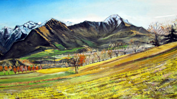 Named contemporary work « Montagnes ensoleillées », Made by HWATWATE