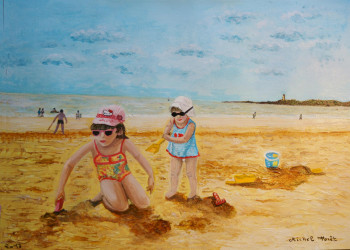 Named contemporary work « anais et clémence à la plage », Made by MICHEL FORET