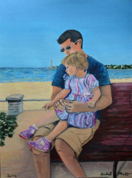 Named contemporary work « Pére et fille à la plage », Made by MICHEL FORET