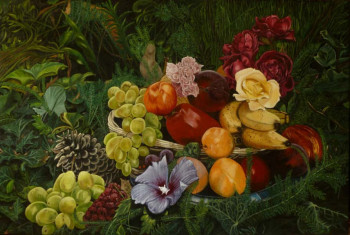 Named contemporary work « FEUILLES, FRUITS ET FLEURS », Made by MICHELINE HANRARD LADOUL MHL.