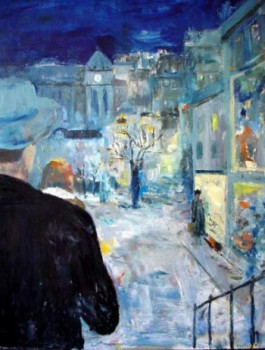 Named contemporary work « Soir de neige sur la ville », Made by GUILLOU