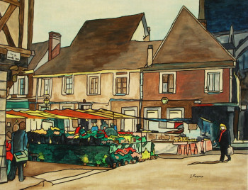 Named contemporary work « Le marché aux fleurs de Nogent le Roi », Made by JOëL