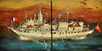 Named contemporary work « Ville sur bateau », Made by LARISSA MAYOROVA