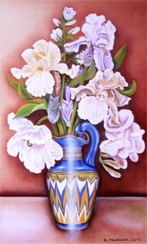 Named contemporary work « Les iris au vase égyptien », Made by ABERNARDO