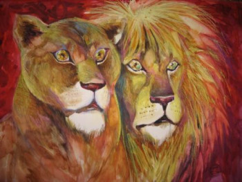 Named contemporary work « Lions », Made by OXANA ZAIKA