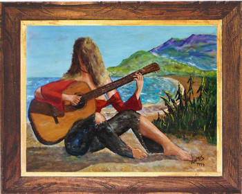 Named contemporary work « Jeune fille inconnue à la guitare 1974 », Made by EMILE RAMIS