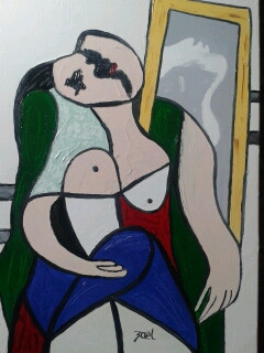 Named contemporary work « FEMME AU MIROIR (imitation de Picasso) », Made by ZAëL