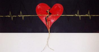 Named contemporary work « B. Boucau - Fil Conduc-coeur (50x150) », Made by B. BOUCAU