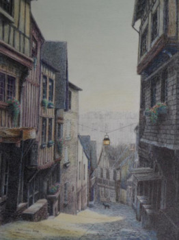 Named contemporary work « Rue moyenâgeuse et un chien dinannais », Made by JACQUES TAFFOREAU