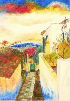Named contemporary work « coucher de soleil sur malaga », Made by FRANçOISE DELEGLISE