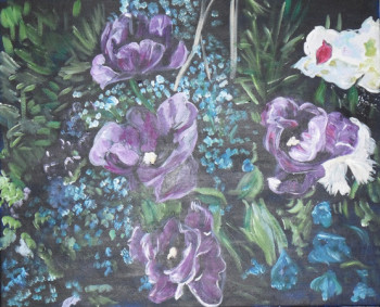 Named contemporary work « fleurs violettes 2 », Made by MIREILLE BREGOU