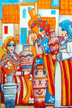 Named contemporary work « trois femmes kabyles avec des jarres », Made by BARA