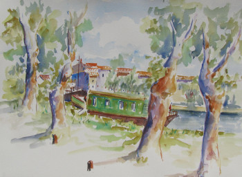 Named contemporary work « Le canal du Midi au Somail », Made by JEAN-NOëL LE JUNTER