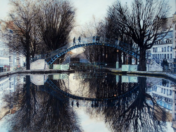 Named contemporary work « Feux d'artifice sur Canal Saint-Martin, Paris 10ème, », Made by BORé IVANOFF