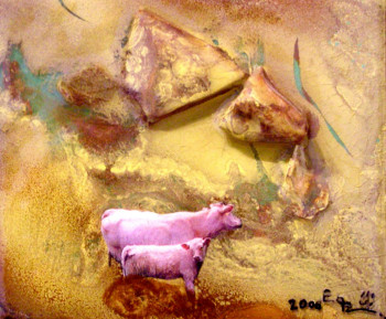 Named contemporary work « Les vaches _ Cows », Made by ENZ ELDEN