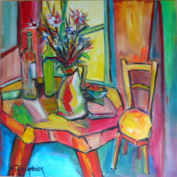 Named contemporary work « La chaise jaune et le bouquet », Made by MONIQUE TAILLANDIER WALLON