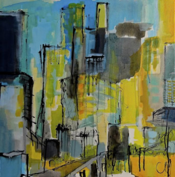 Named contemporary work « La Defense jaune et bleue », Made by CHRISTIAN MENARD