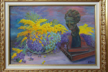 Named contemporary work « mimosas ,violettes, petites fleurs sauvages, livres et Fortuna », Made by AMALIA MEREU