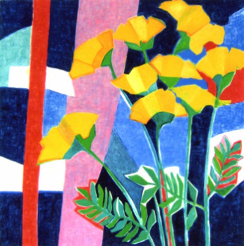 Named contemporary work « Grandes fleurs jaunes », Made by FRANCE WAGNER