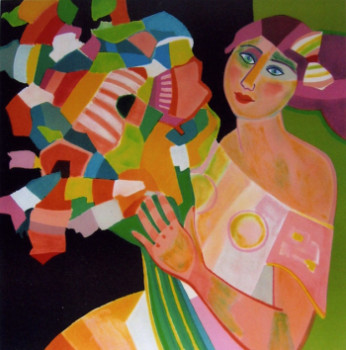 Named contemporary work « Lilli au bouquet », Made by FRANCE WAGNER