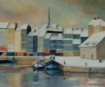 Named contemporary work « HONFLEUR sous la neige », Made by LE GOUBEY