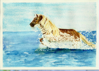 Named contemporary work « Cheval au galop. Peinture contemporaine », Made by EMILIE LONGUET