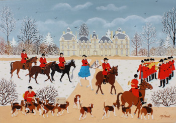 Named contemporary work « Chasse à courre au chateau de Cheverny », Made by MARTINE CLOUET