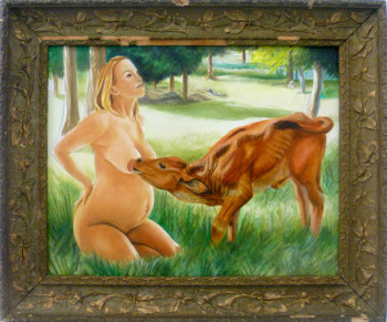 Named contemporary work « La Femme et le Veau », Made by FRANçOIS COMPAGNON