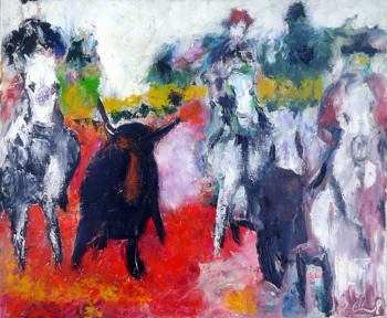 Named contemporary work « taureaux,chevaux », Made by ROBERT CHARLES