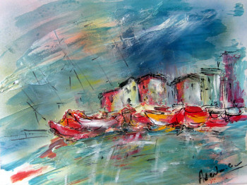 Named contemporary work « port breton un soir d'été », Made by CARLO AVENTURIERO