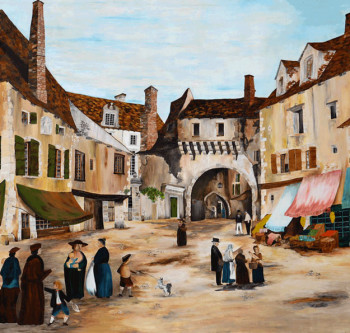 Named contemporary work « Village de Semur en Auxois », Made by GRALLIé