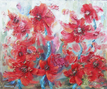 Named contemporary work « danser fleurs rouges », Made by STEPANYUK ALINA