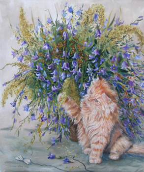 Named contemporary work « chat et clohes », Made by STEPANYUK ALINA