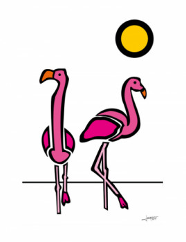 Named contemporary work « Les Flamands Roses », Made by JOAQUIN VIDAL