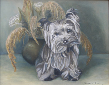 Named contemporary work « Chien et le bouquet », Made by STEPANYUK ALINA