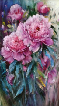 Named contemporary work « Pivoines », Made by CHRISPAINT FLOWERS