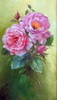 Named contemporary work « Gerbe de roses 1 », Made by CHRISPAINT FLOWERS