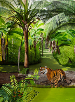 Named contemporary work « Tigre dans les marécages », Made by JACQUELINE VERNAY-MILLOT